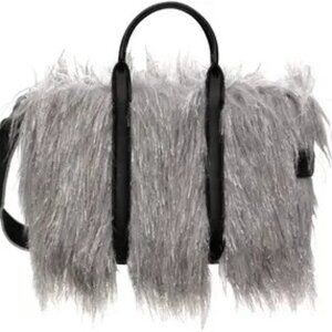 NWT Marc Jacobs The Creature Small Bag in Grey/Silver Faux Fur & black leather